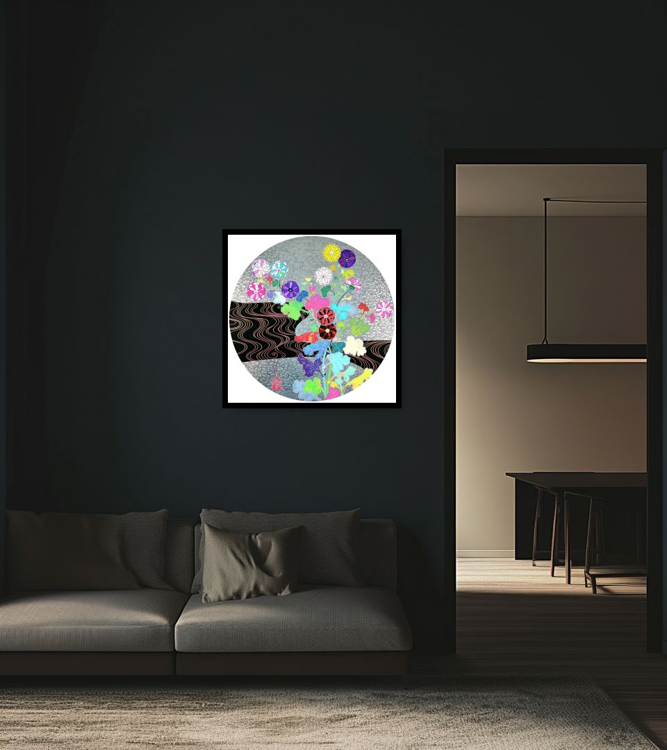 Print Kōrin: Tranquility in dark living room