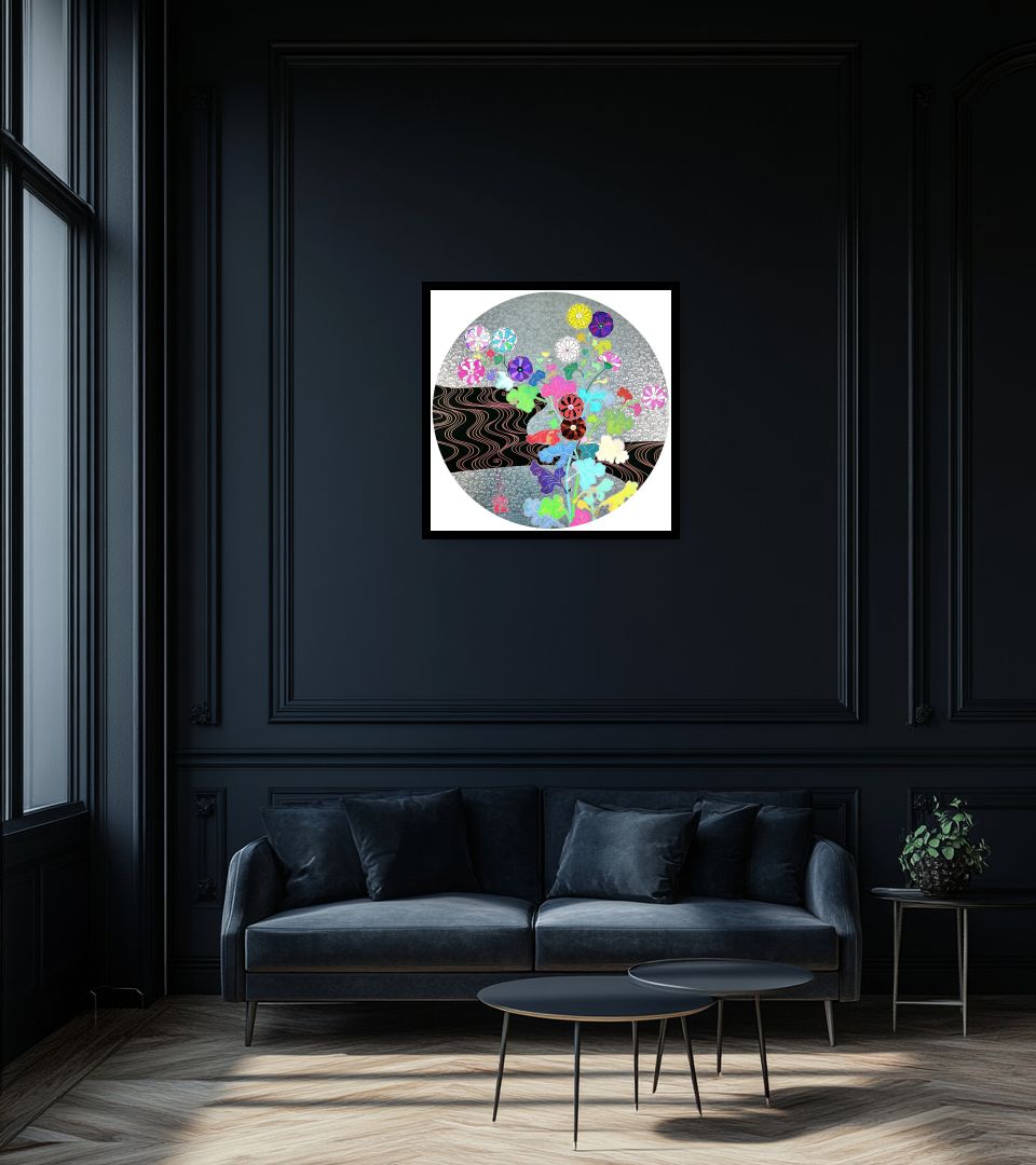 Print Kōrin: Tranquility in dark living room