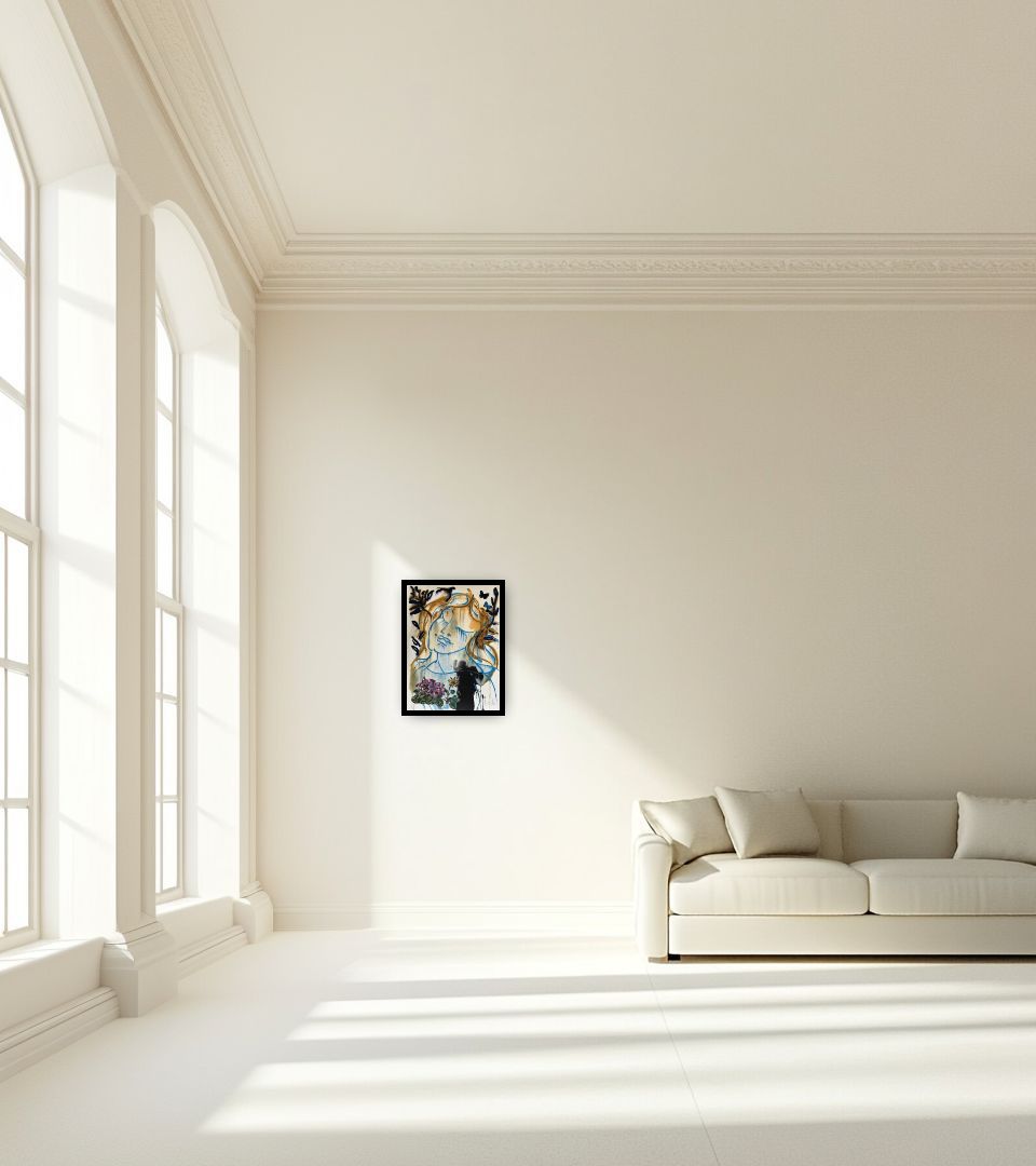 Print Les Saisons in large empty light living room