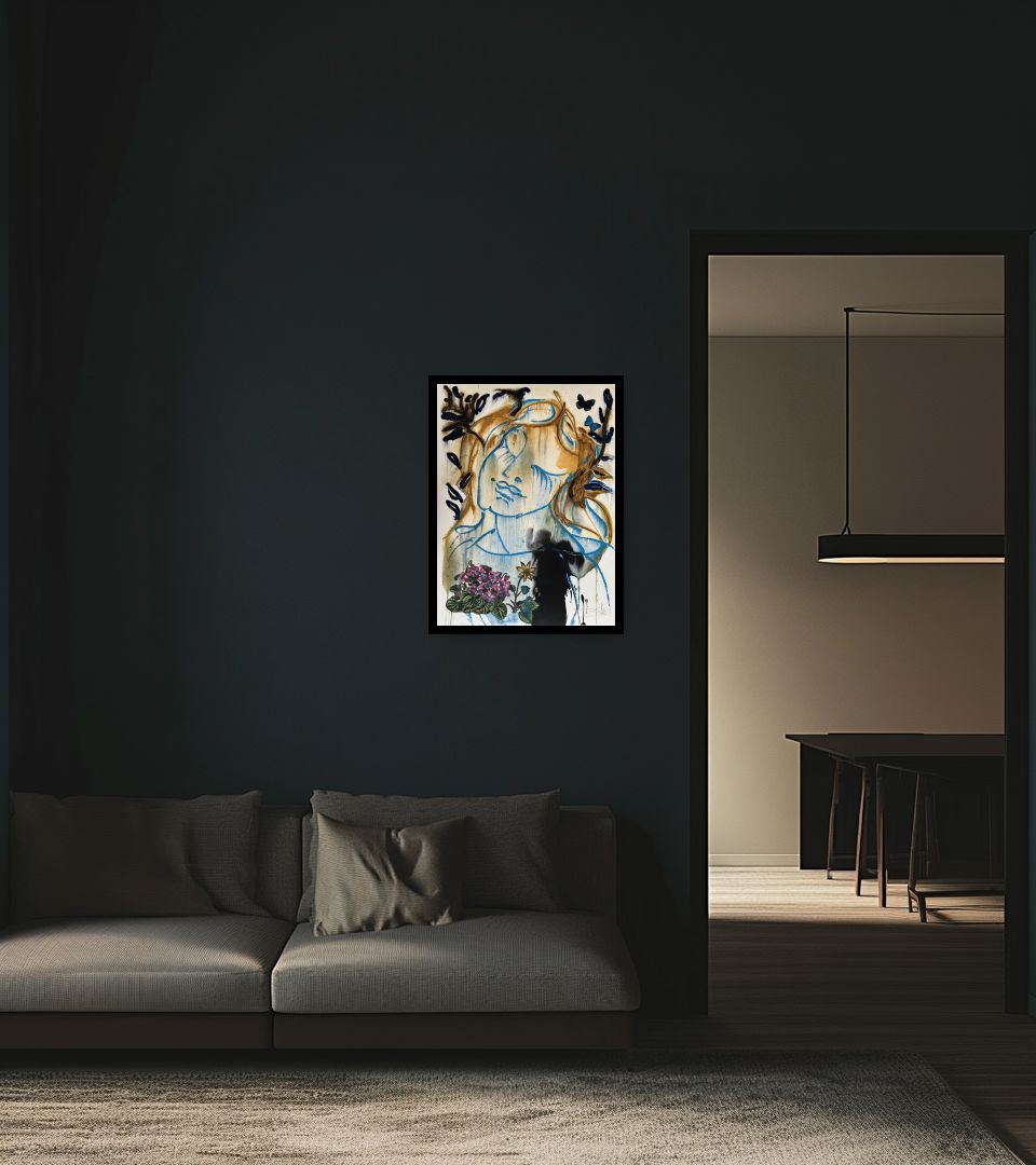 Print Les Saisons in dark living room