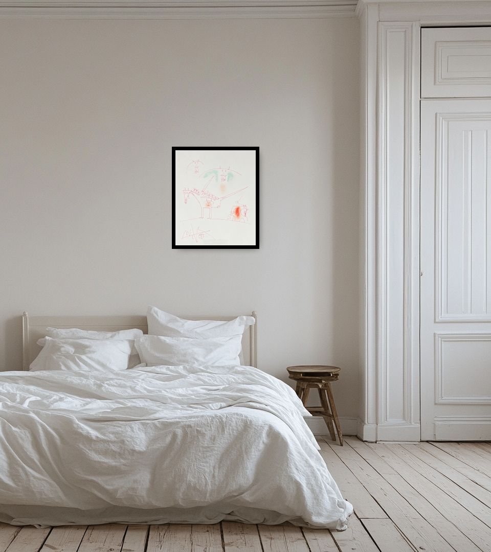 Drawing Untitled in light bedroom