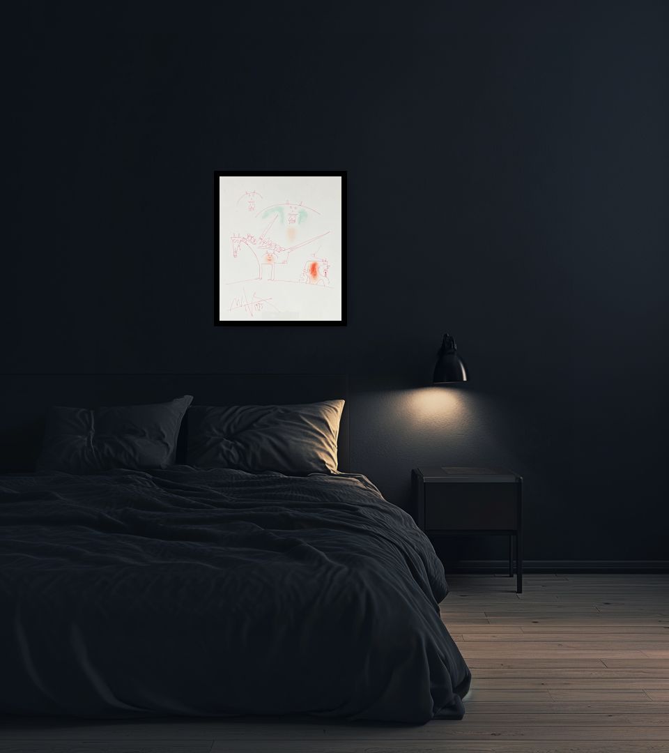 Drawing Untitled in dark bedroom