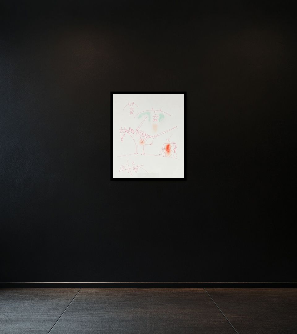 Drawing Untitled on dark wall
