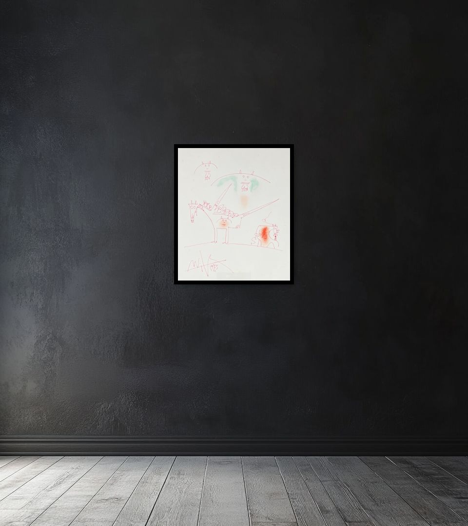 Drawing Untitled on dark wall