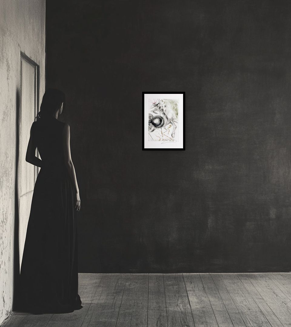 Print L'Enfer des beautés cruelles in dark interior next to a lady