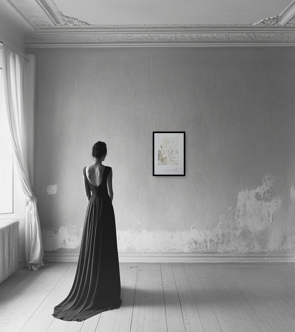 Print Blanchefleur in light interior next to a lady