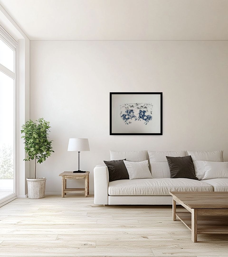Print Combat des Cavaliers in light living room