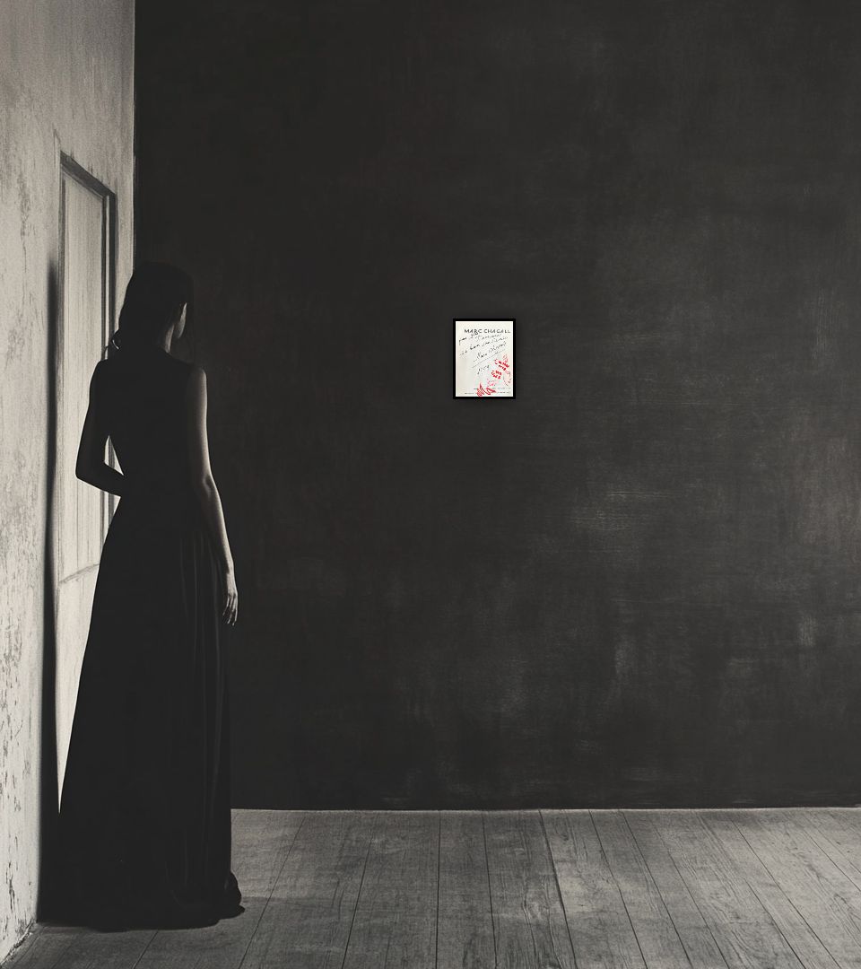 Drawing À Mlle Timmerman in dark interior next to a lady