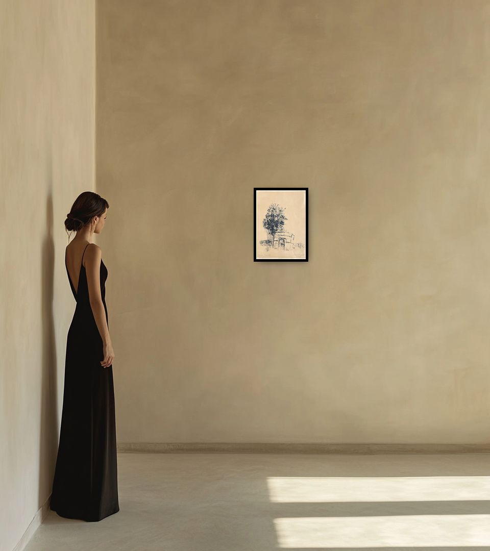 Print L'Arc de triomphe in warm interior next to a lady