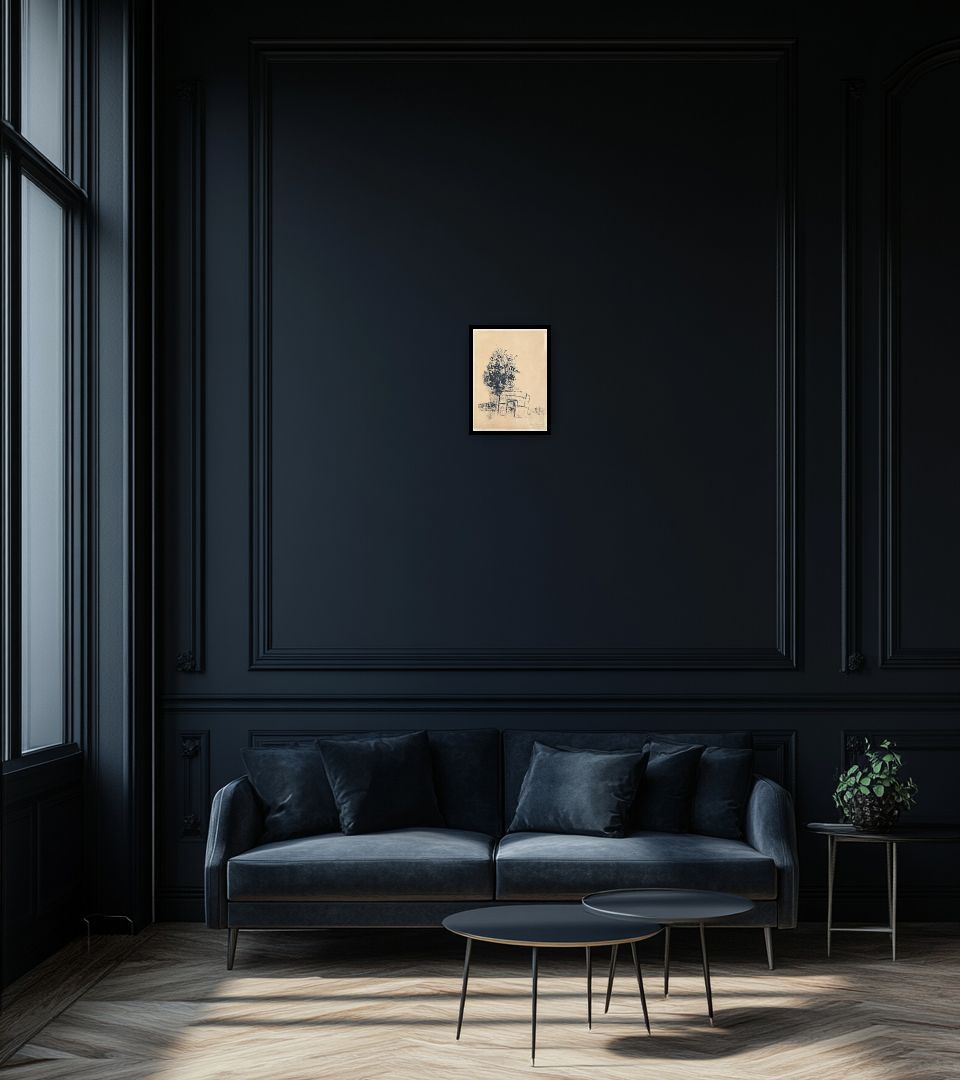 Print L'Arc de triomphe in dark living room
