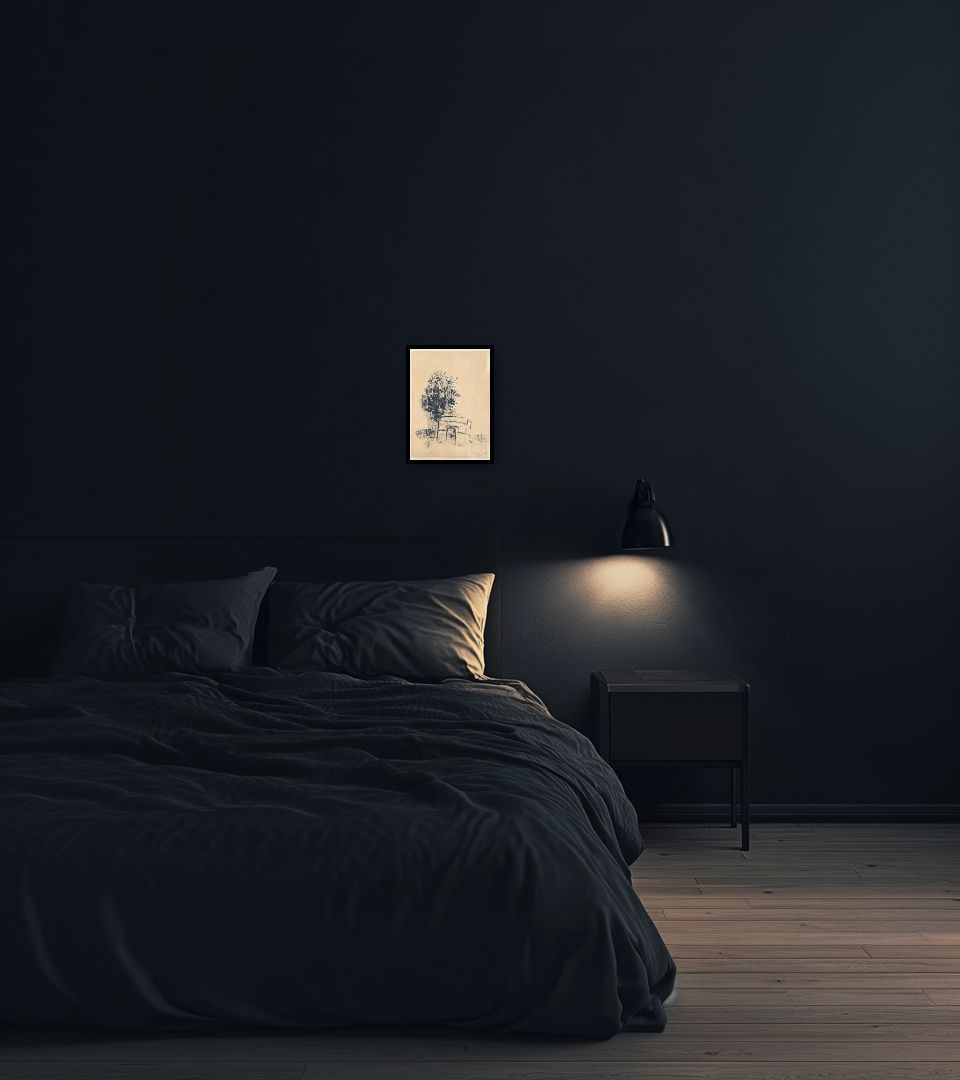 Print L'Arc de triomphe in dark bedroom