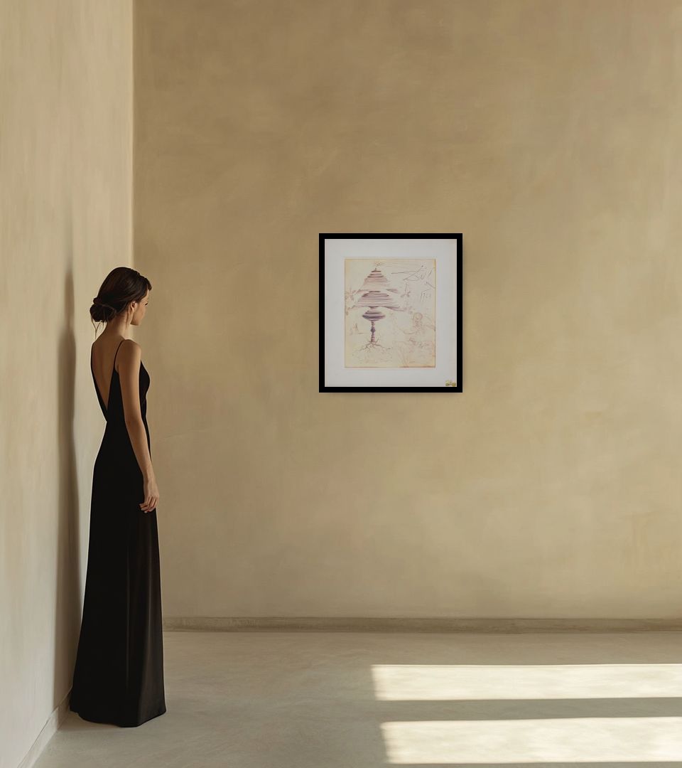 Drawing Albero di Natale in warm interior next to a lady