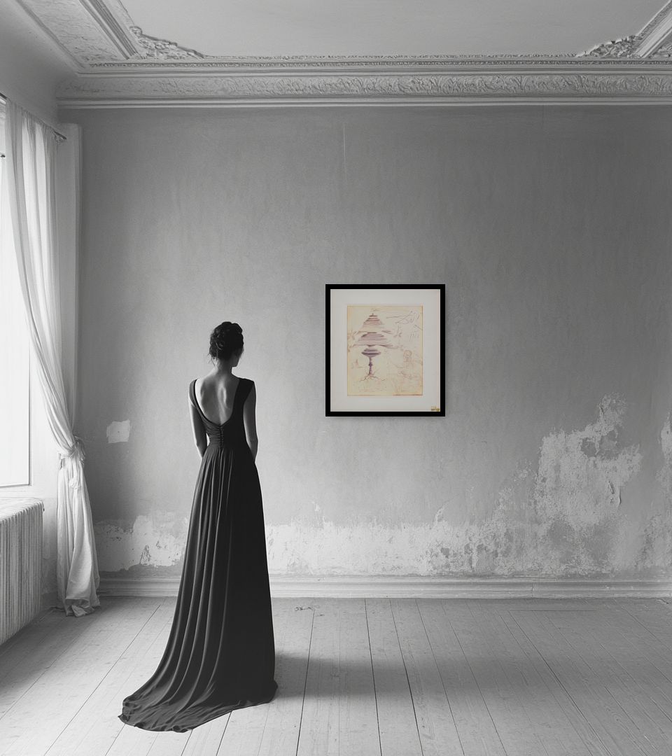 Рисунок Рождественская елка в светлом интерьере рядом с леди