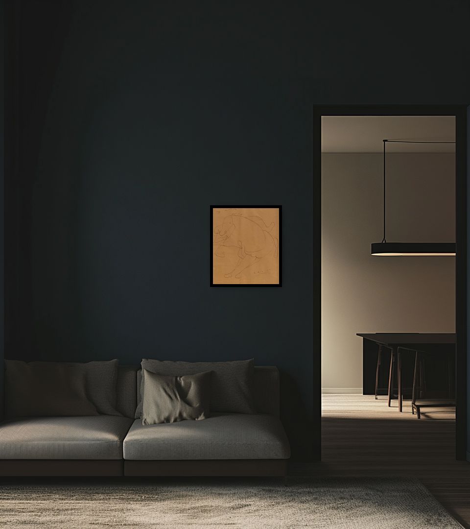Drawing Il cavaliere in dark living room