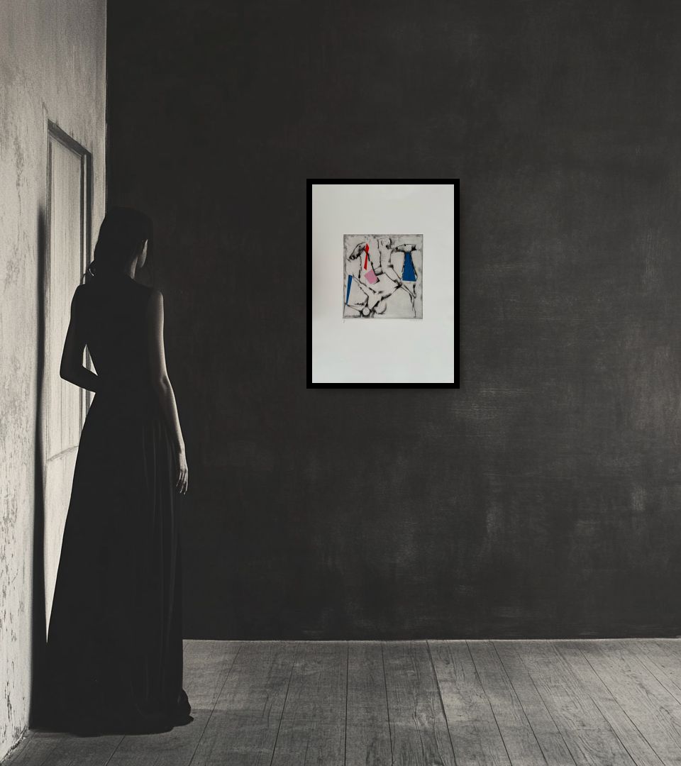 Print La caduta in dark interior next to a lady