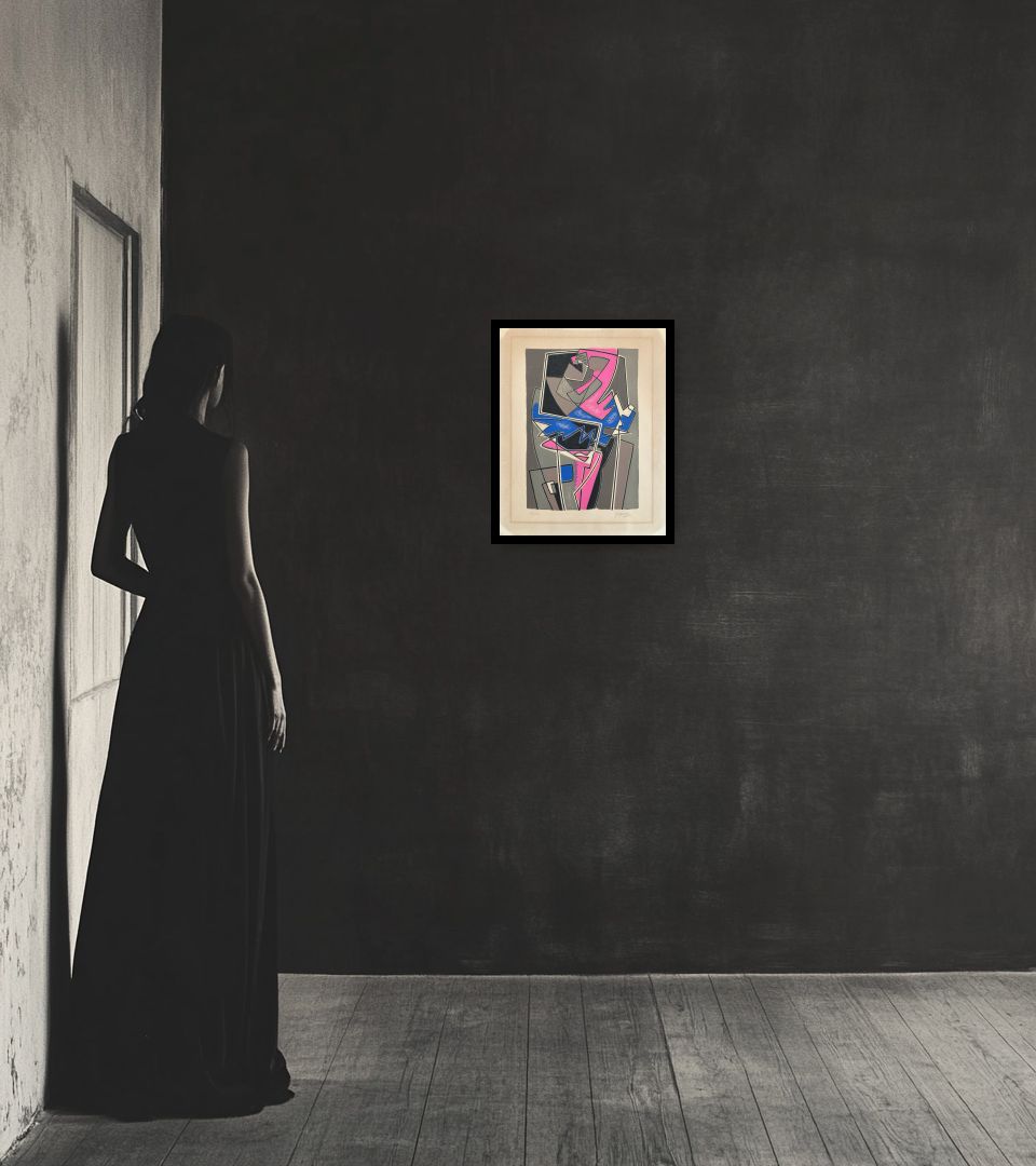 Print Ballerine in dark interior next to a lady