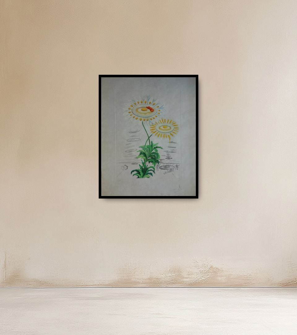 Print Marguerite mit Spiegeleiern on warm wall