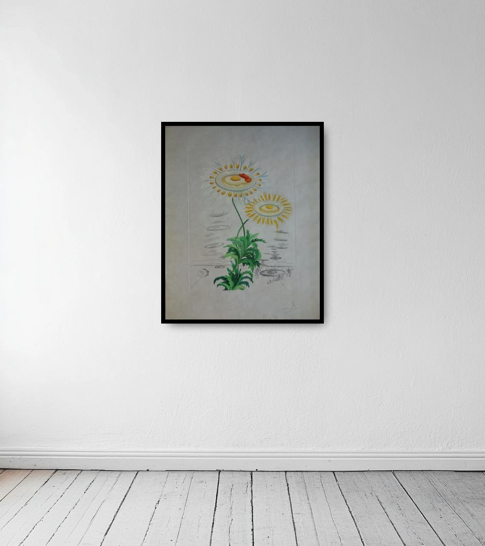 Print Marguerite mit Spiegeleiern on light wall