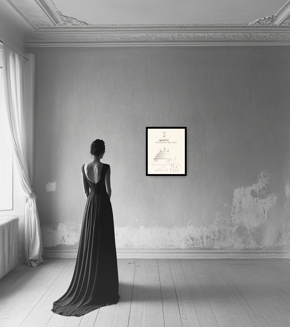 Drawing Conversations with Dali in light interior next to a lady