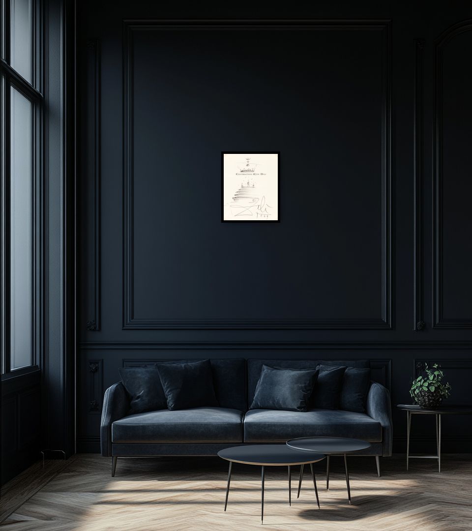 Drawing Conversations with Dali in dark living room