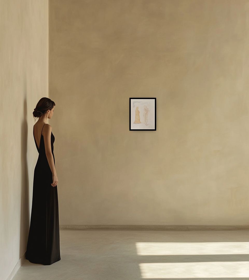 Print Artworks from Divine Comedy in warm interior next to a lady