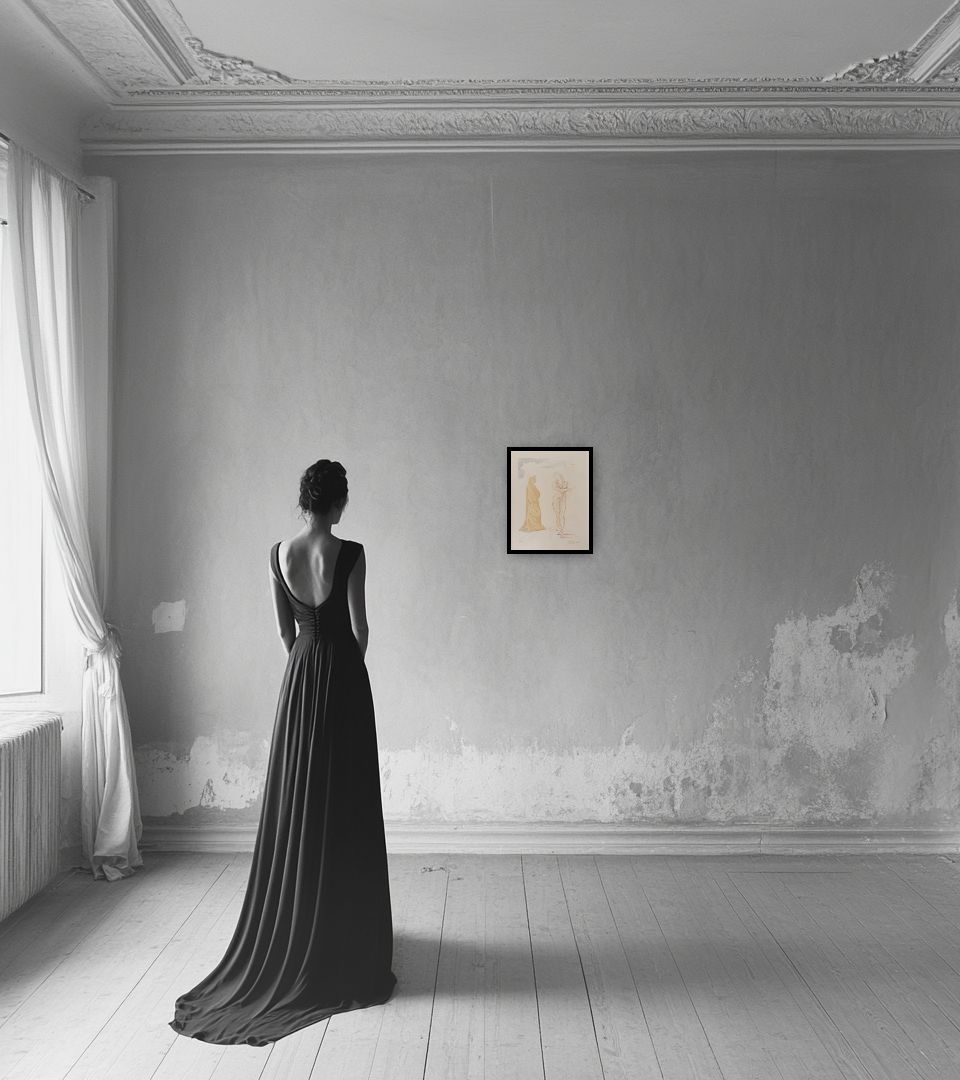 Print Artworks from Divine Comedy in light interior next to a lady