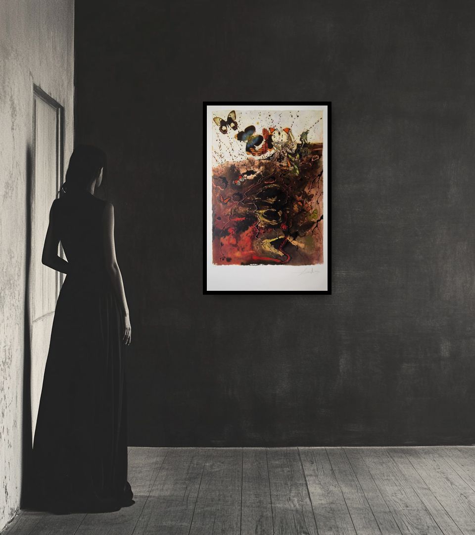 Print Auvergne in dark interior next to a lady