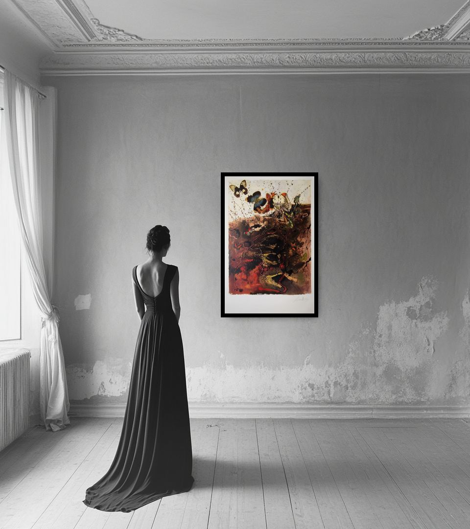 Print Auvergne in light interior next to a lady