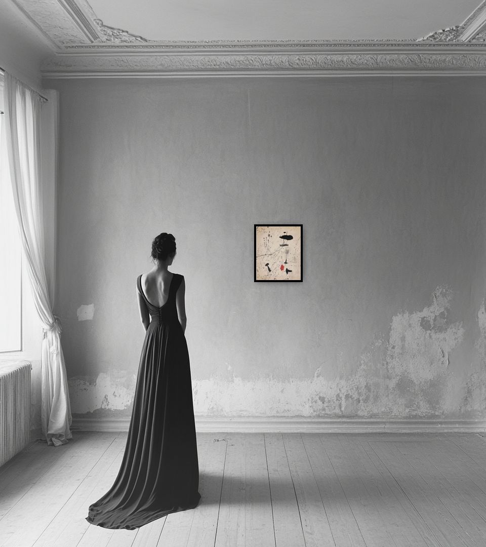 Print Tracé sur l'eau. Suite d'aquarelles in light interior next to a lady