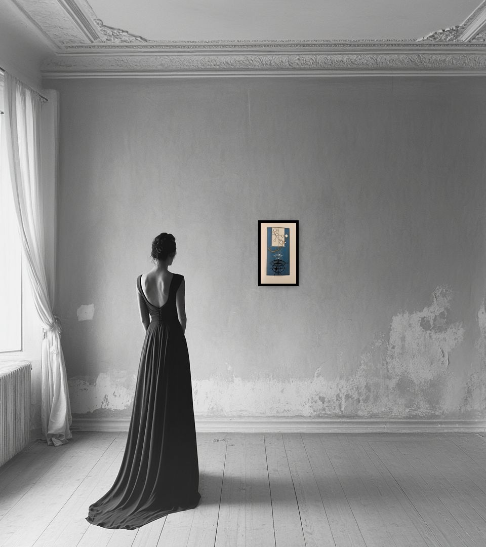 Print Nauta Celeste in light interior next to a lady