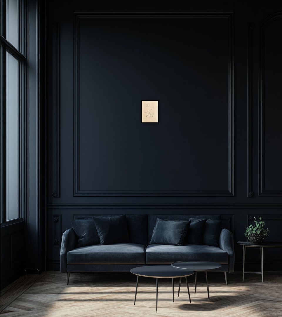 Print Surreal Forms in dark living room