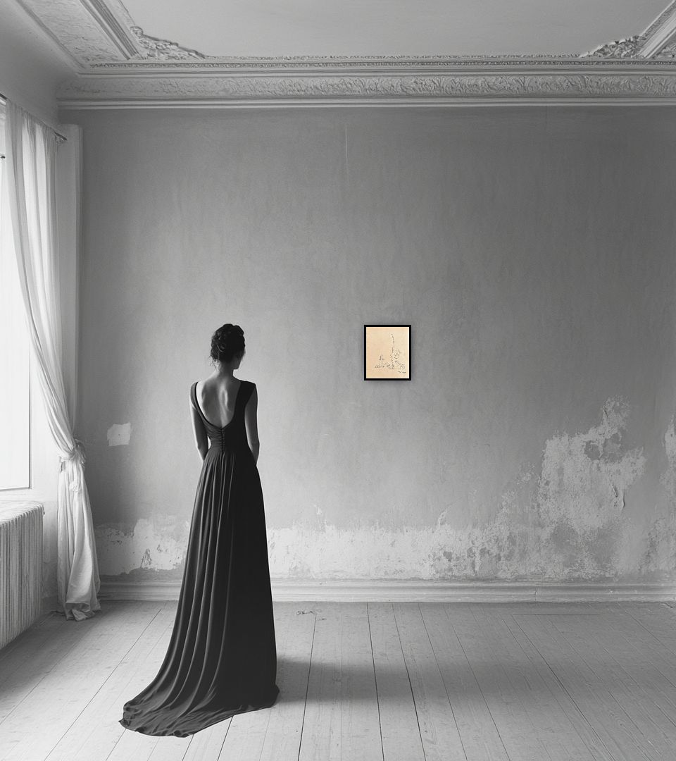 Drawing Surreal Forms in light interior next to a lady