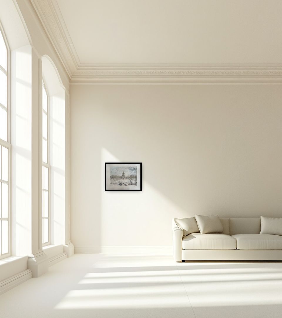 Print L'Académie de Beaux Arts Paris in large empty light living room