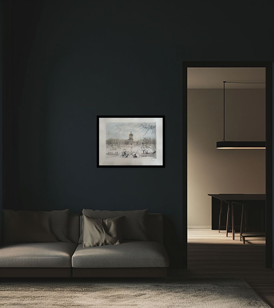 Print L'Académie de Beaux Arts Paris in dark living room