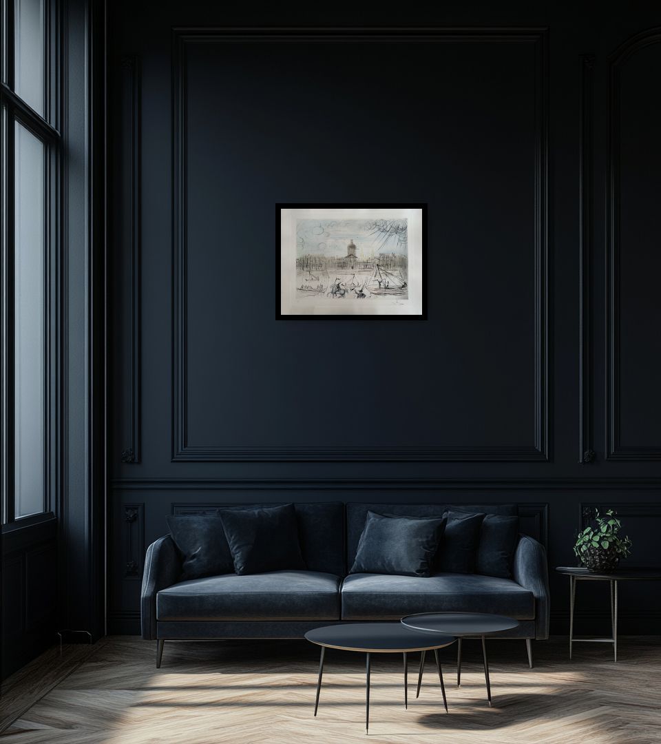 Print L'Académie de Beaux Arts Paris in dark living room
