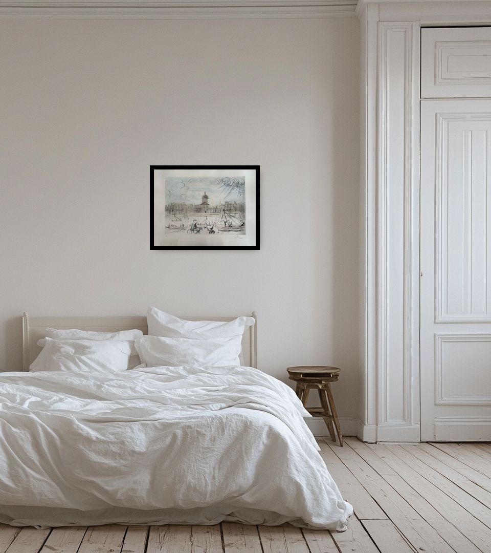 Print L'Académie de Beaux Arts Paris in light bedroom