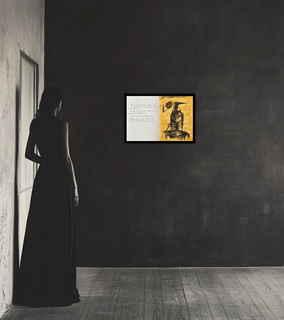 Print Les amies in dark interior next to a lady