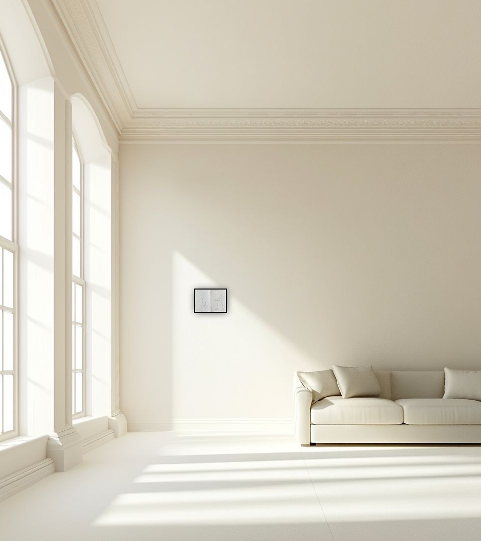 Drawing Cavalier lisant in large empty light living room