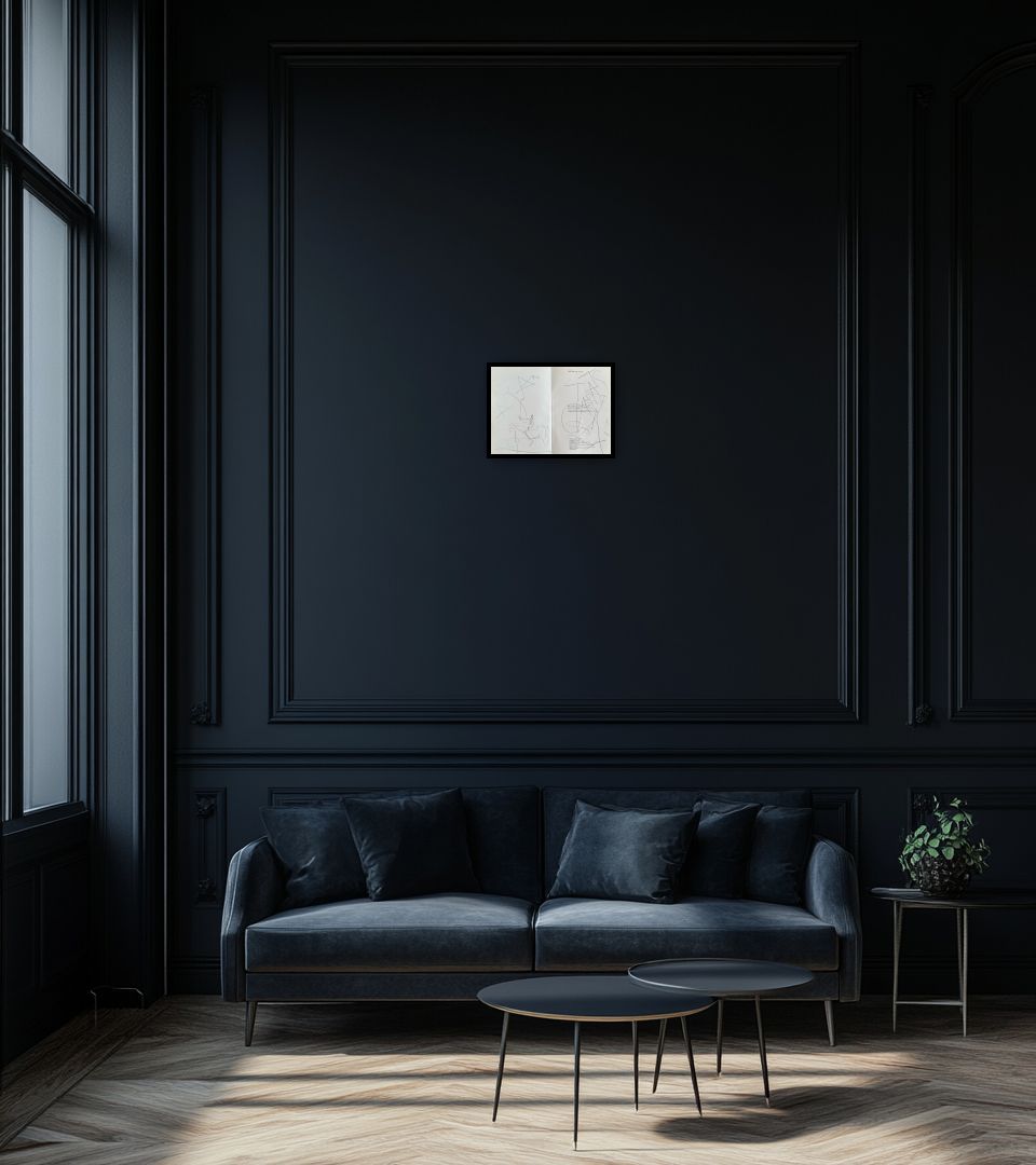 Drawing Cavalier lisant in dark living room