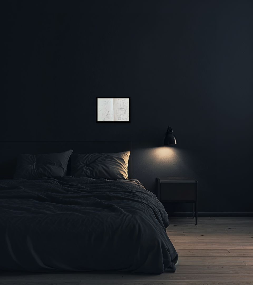 Drawing Cavalier lisant in dark bedroom