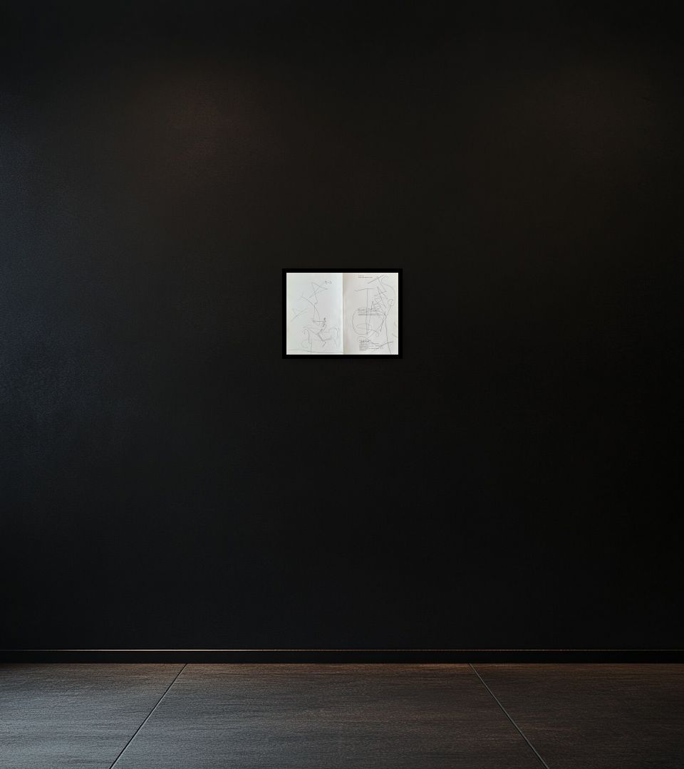 Drawing Cavalier lisant on dark wall