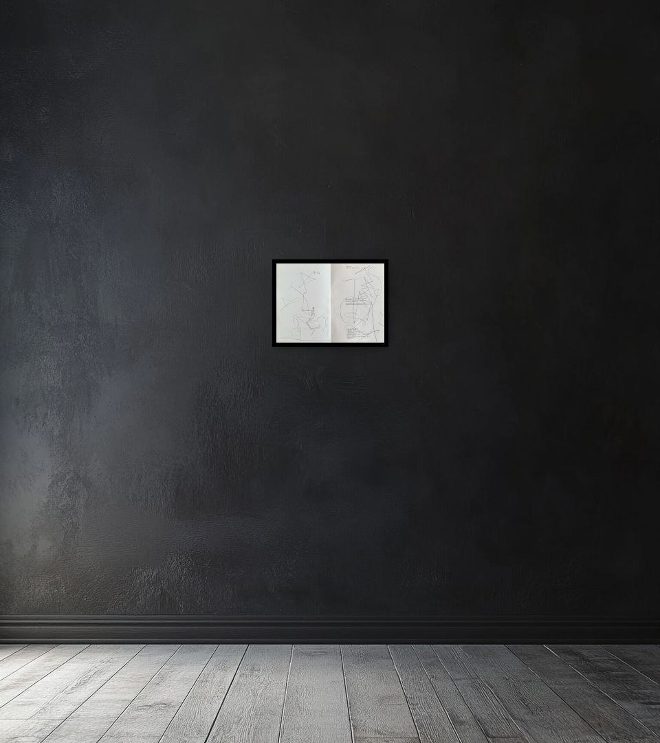 Drawing Cavalier lisant on dark wall