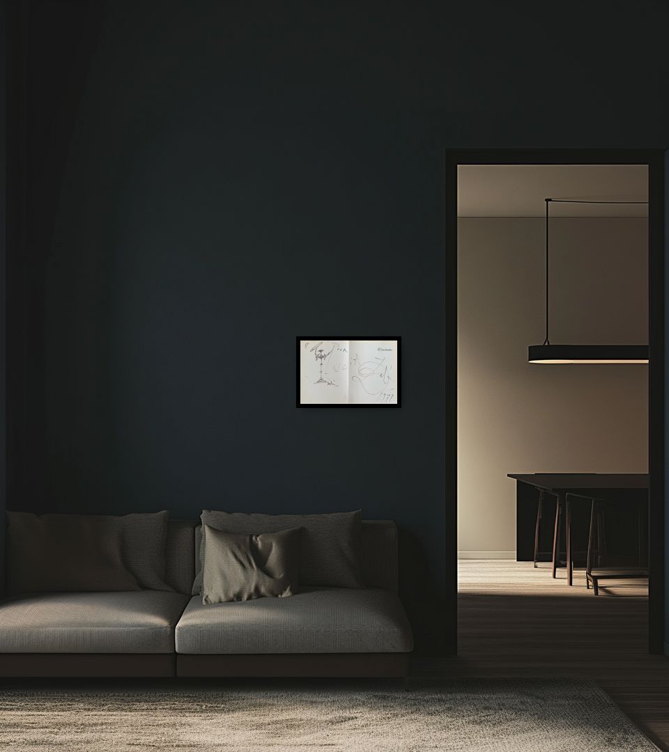 Drawing Untitled in dark living room