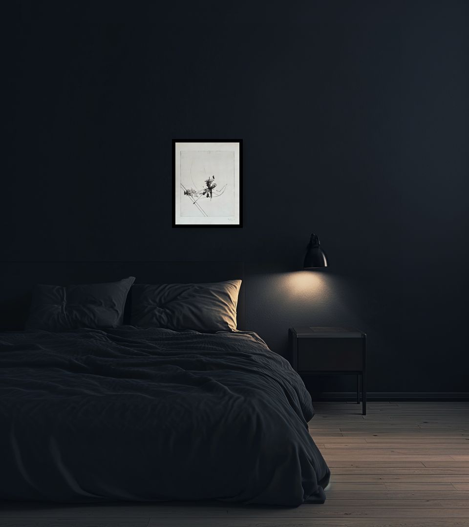 Print Abstract composition in dark bedroom