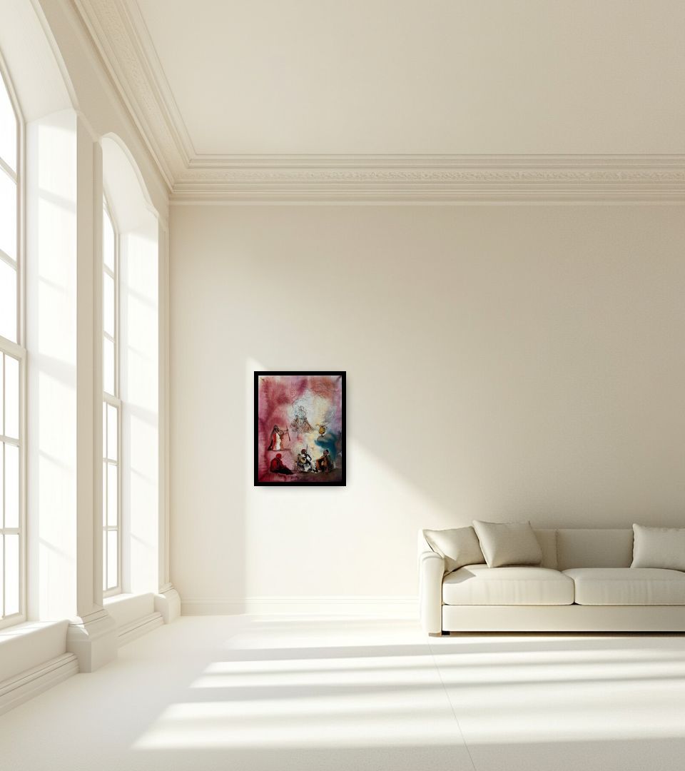 Print La Lampe d'Aladin in large empty light living room