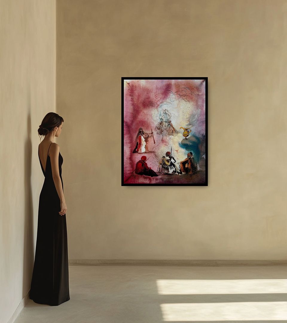 Print La Lampe d'Aladin in warm interior next to a lady