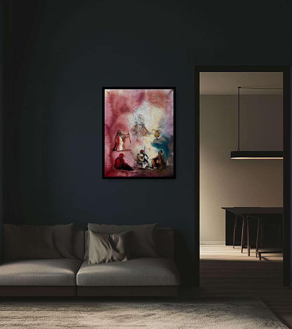 Print La Lampe d'Aladin in dark living room