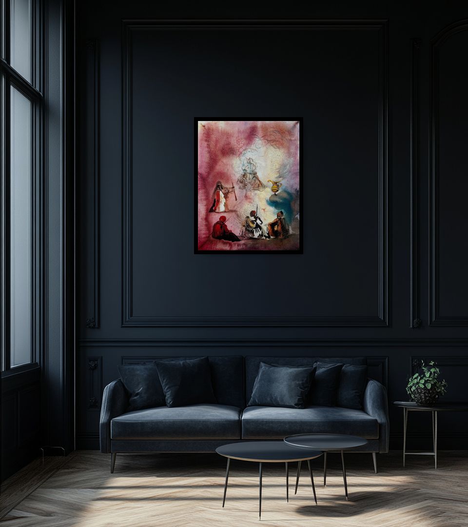 Print La Lampe d'Aladin in dark living room