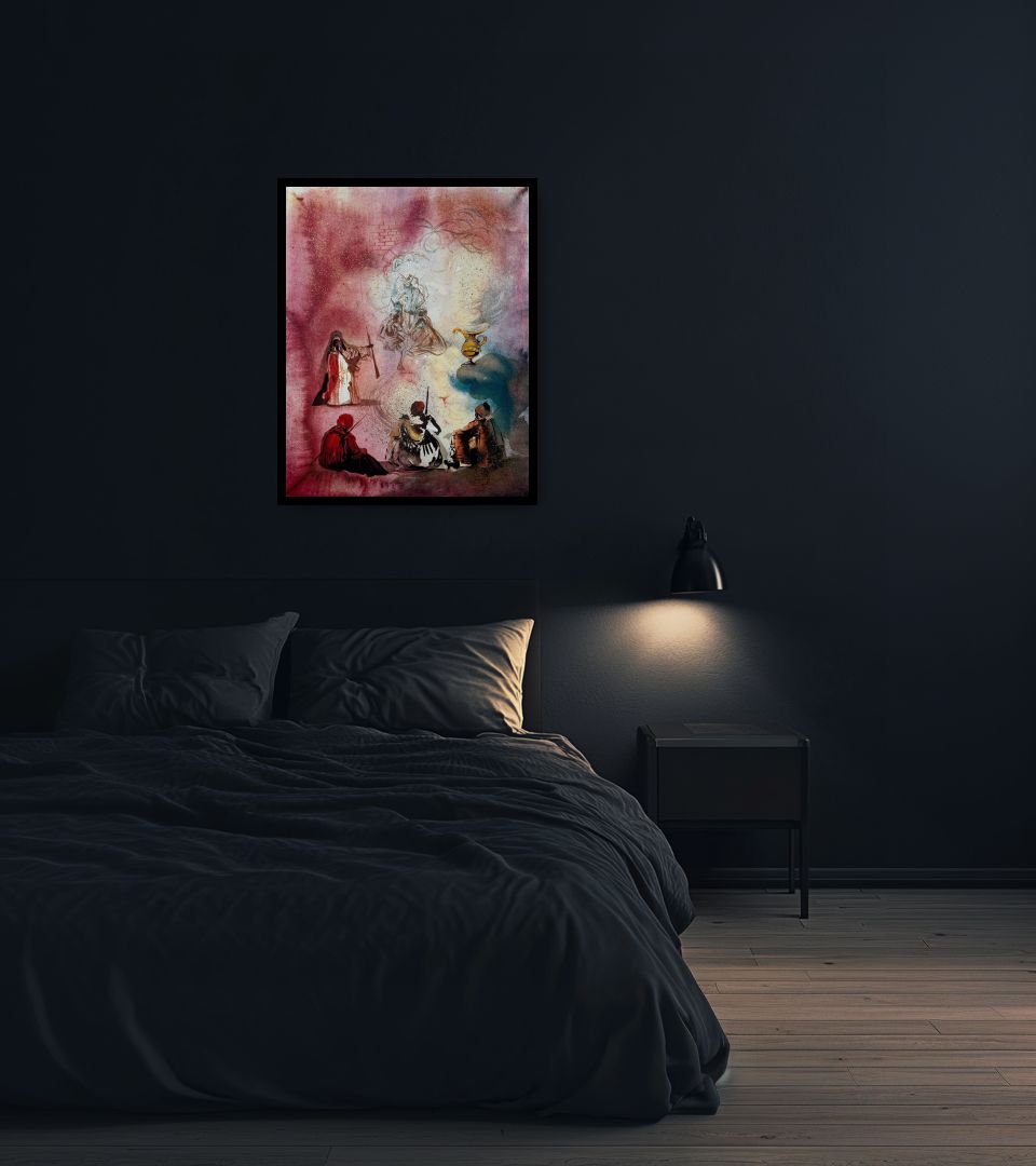 Print La Lampe d'Aladin in dark bedroom