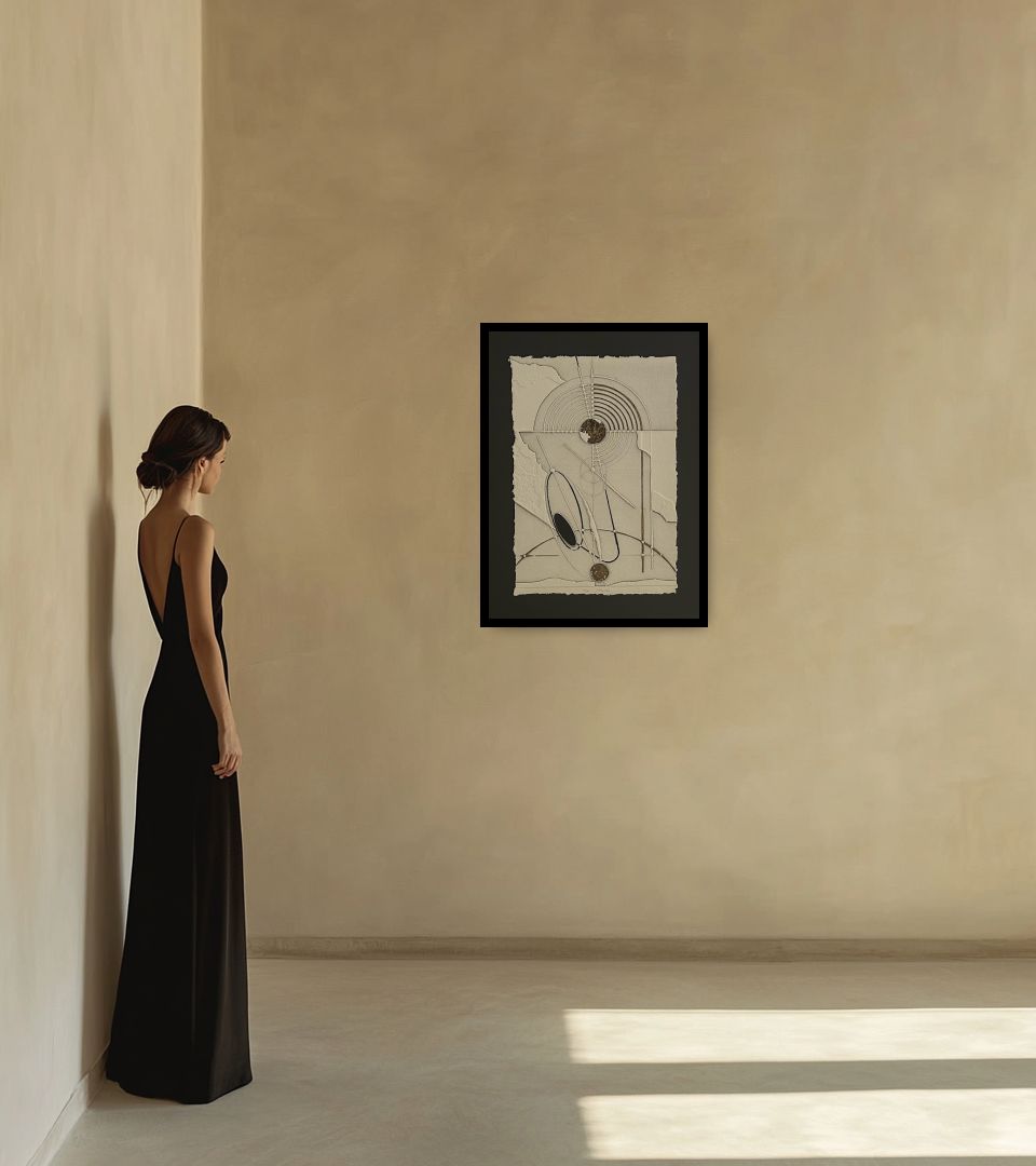 Print Senza Titolo in warm interior next to a lady